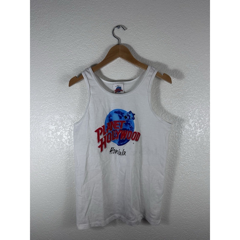 Vintage Planet Hollywood Honolulu Tank Top White USA Made Graphic Men's Small